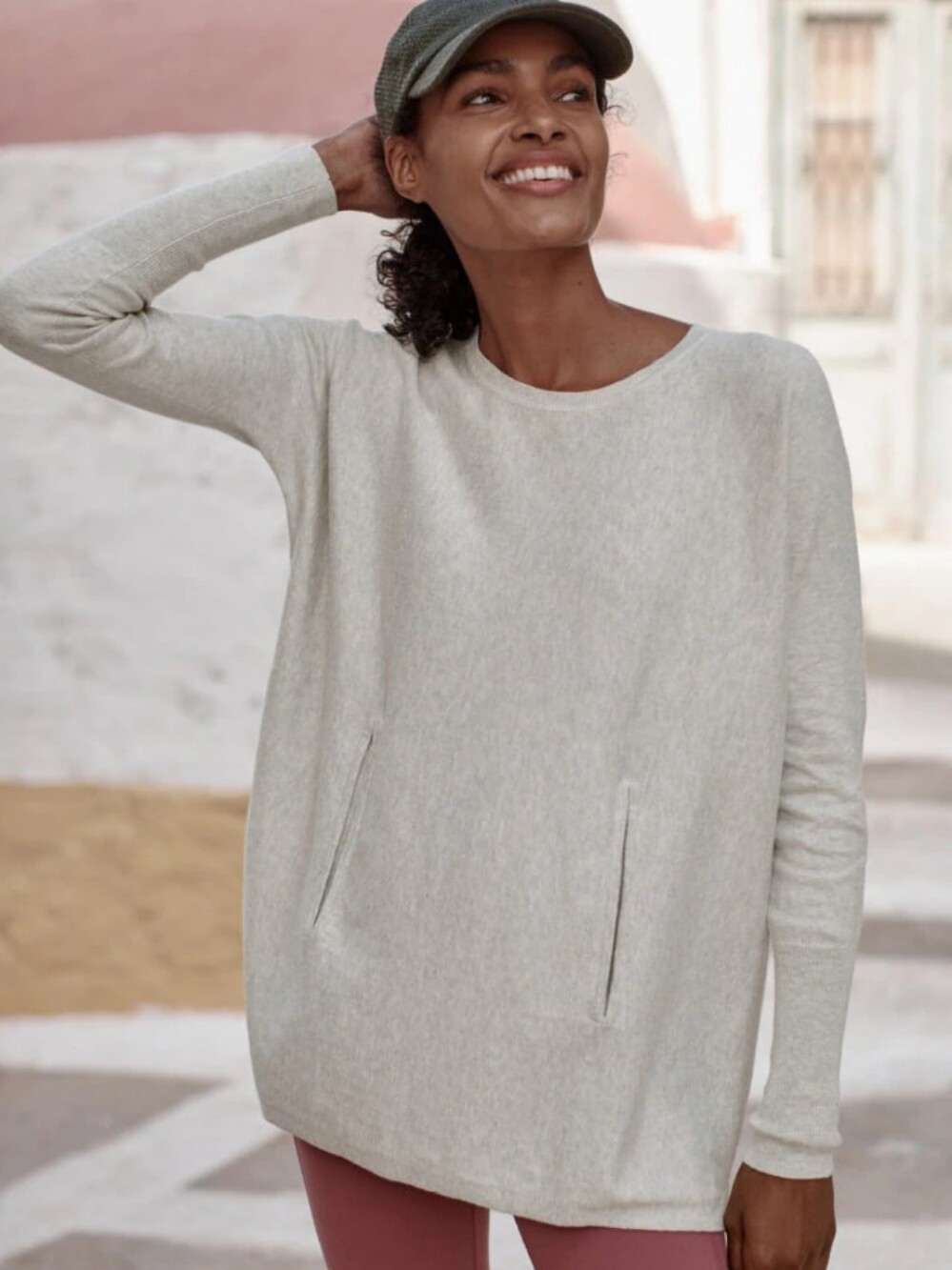 Garnet Hill Organic-Cotton Pocket-Detail Sweater Heathered Gray M Medium